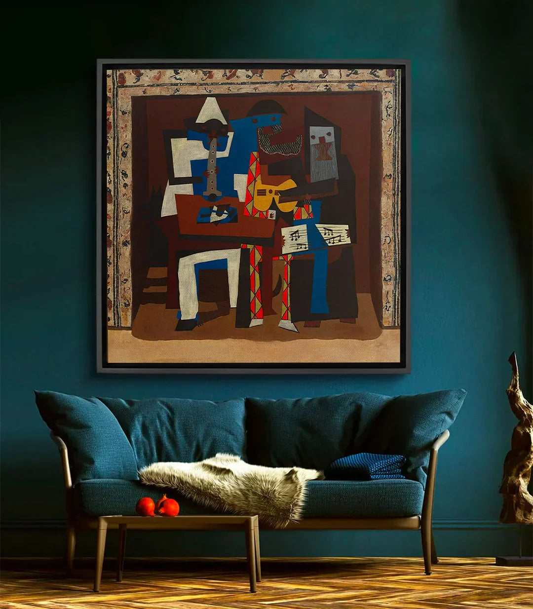 Decoración despacho — Cuadro Three Musicians con marco negro en pared moderna Massinart
