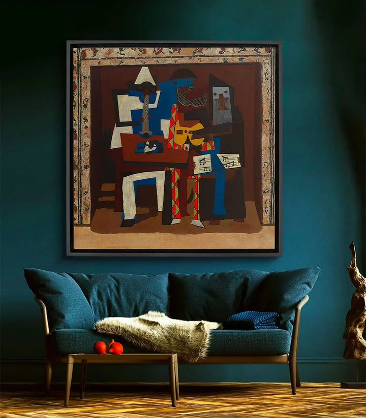 Decoración despacho — Cuadro Three Musicians con marco negro en pared moderna Massinart