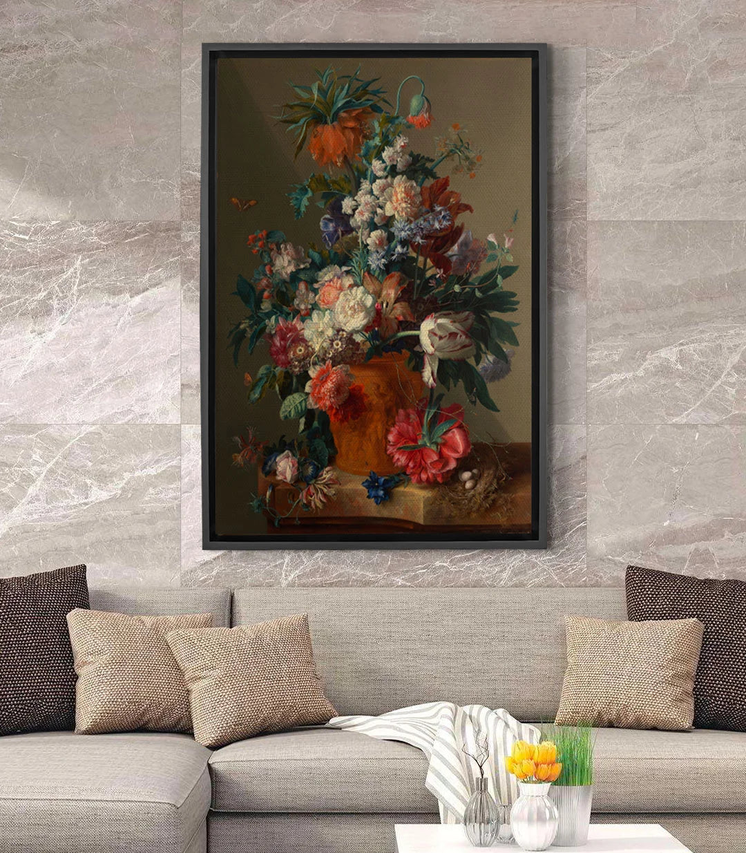 Cuadro Jarrón de Flores — decoración de salón clásico con naturaleza muerta barroca, Massinart