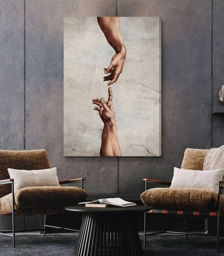 Cuadro La Creación de Adán en ambiente de dormitorio — Massinart