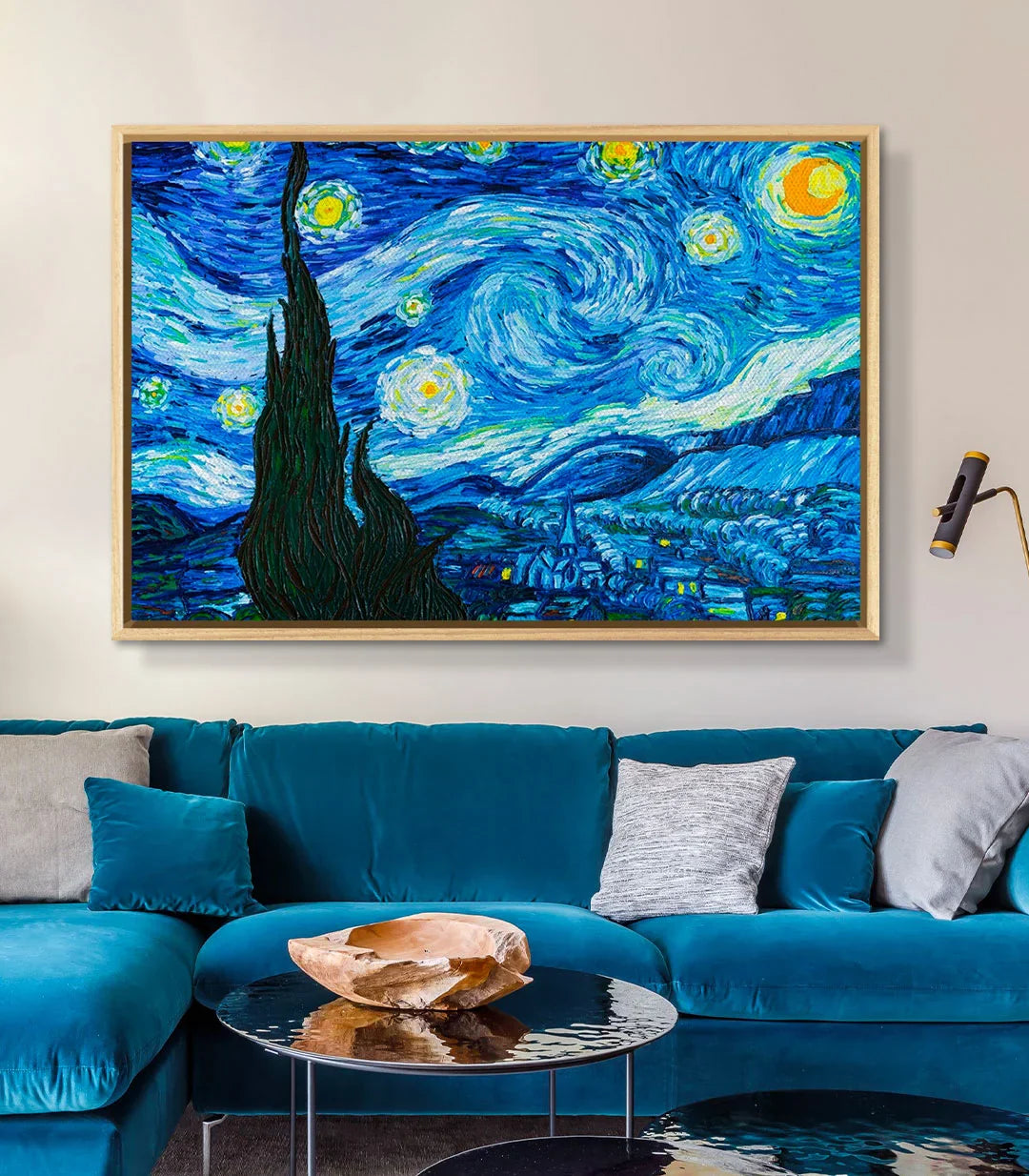 Cuadro La Noche Estrellada en pared - pintura clásica en azul y amarillo Massinart