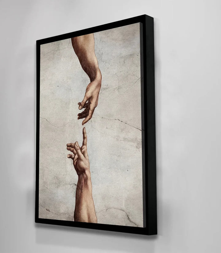 Cuadro vertical inspiración Renacimiento La Creación de Adán — Massinart