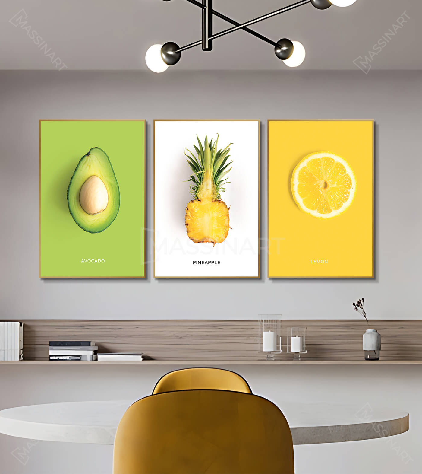 Cuadro limón amarillo ilustración minimalista sobre fondo amarillo — Massinart
