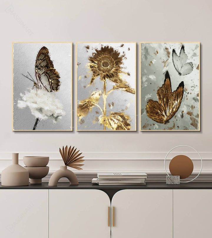 Detalle flor dorada cuadro Rebirth naturaleza — Massinart