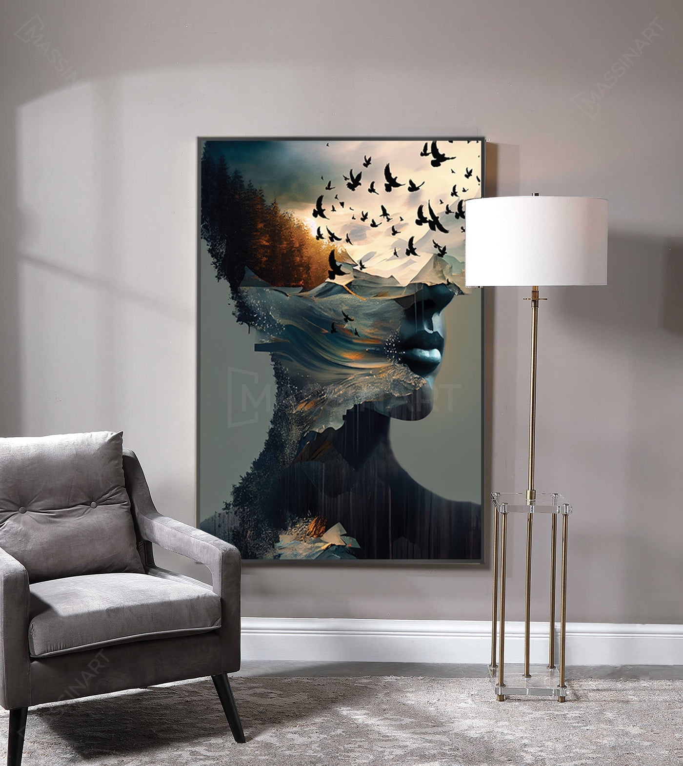 Cuadro Echoes en salón moderno decoración pared estilo contemporáneo Massinart