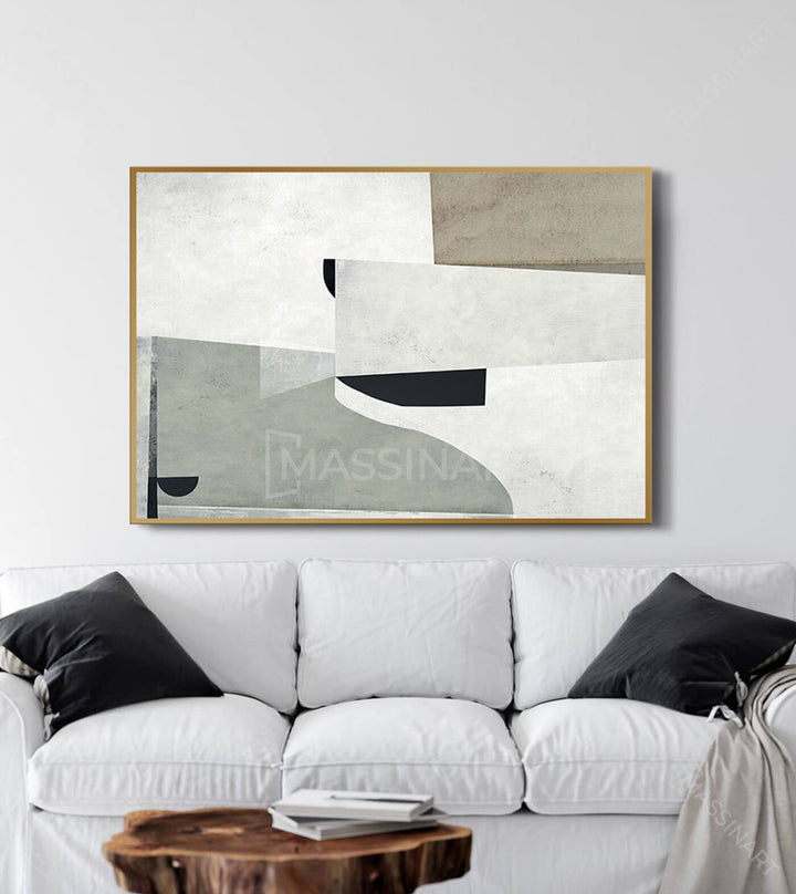 Decoración interior contemporánea con arte geométrico abstracto en negro, blanco y gris — Massinart