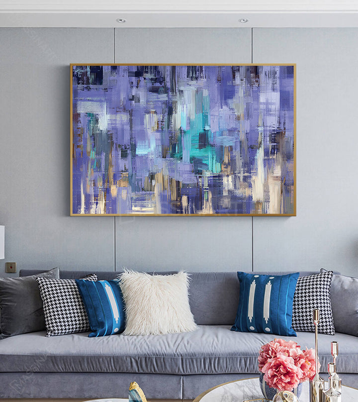 Decoración interior contemporánea — cuadro abstracto urbano en tonos azules, Massinart