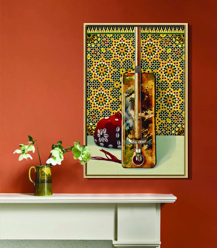 Cuadro Gnawa Rythm en salón moderno — decoración de pared con arte marroquí, Massinart