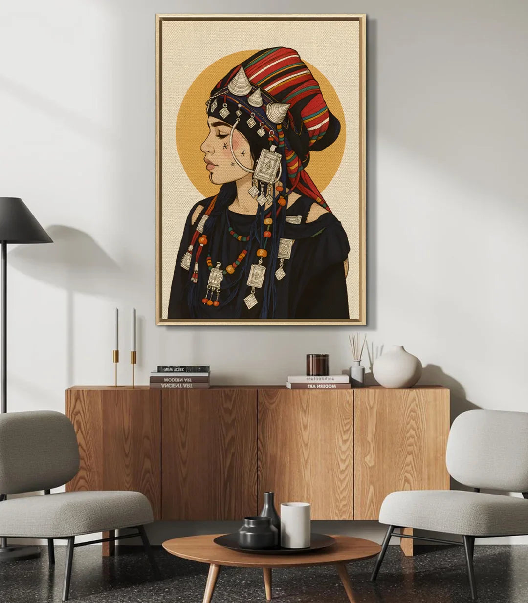Decoración de pared con retrato femenino tradicional amazigh — cuadro figurativo étnico, Massinart
