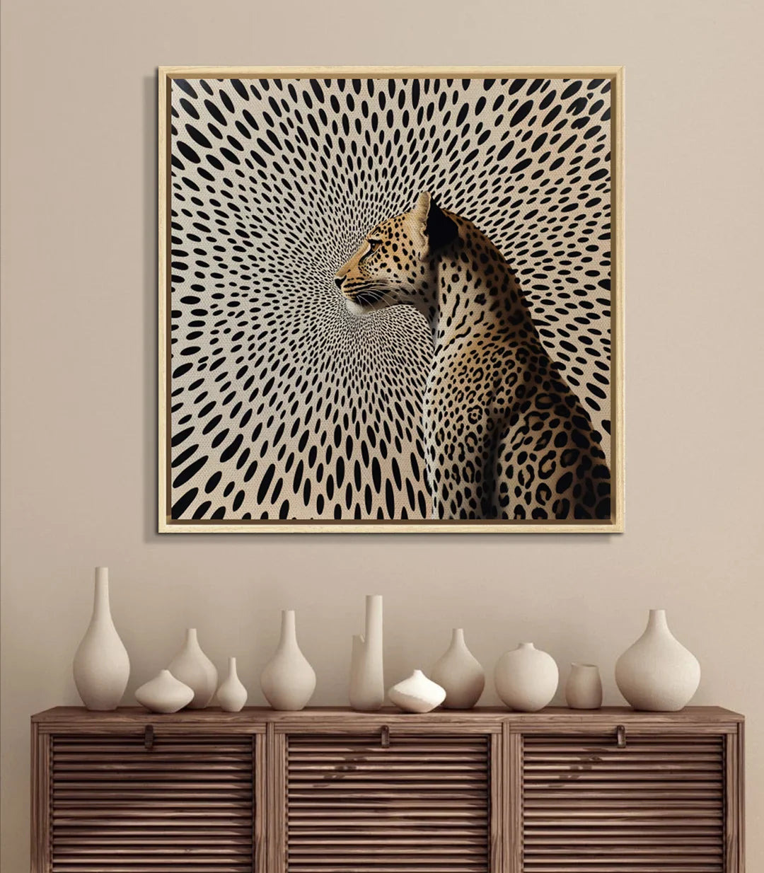 Detalle cuadro leopardo motivos geométricos decoración interior contemporánea — Massinart