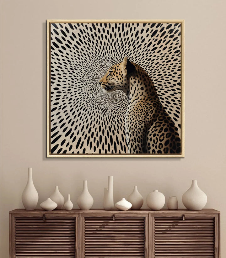 Detalle cuadro leopardo motivos geométricos decoración interior contemporánea — Massinart