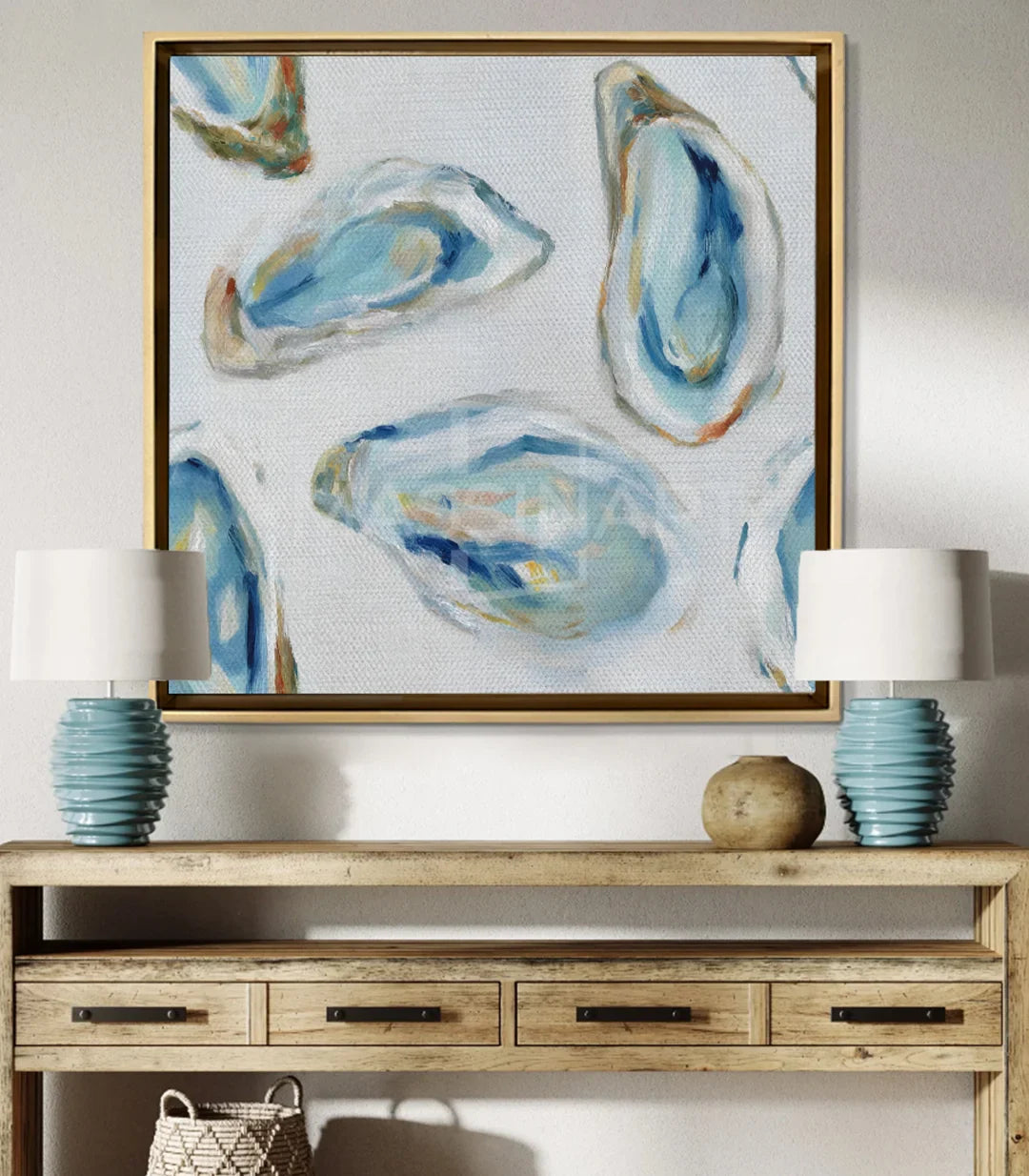 Cuadro Blue Shells en salón moderno, decoración de pared Massinart