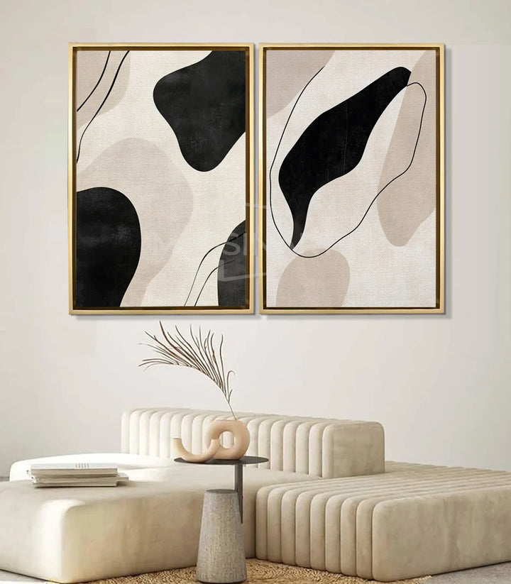 Cuadro abstracto minimalista en ambientación de salón moderno, Massinart