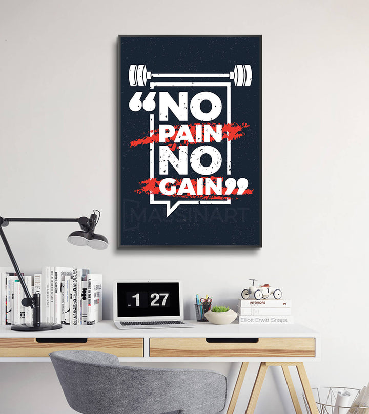 Cuadro No Pain No Gain en salón moderno — decoración mural estilo deporte y motivación