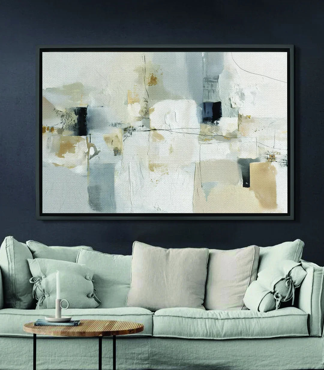 Cuadro Neutral Drift arquitectura minimalista abstracta, tonos blanco beige gris, ventanas negras — Massinart