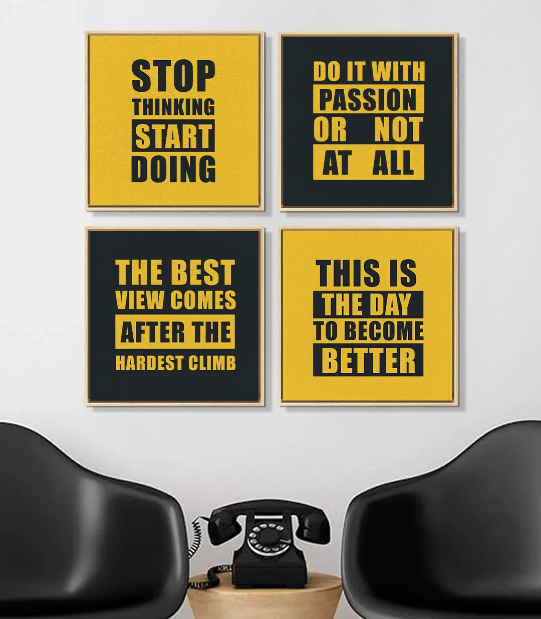 Cuadro tríptico motivacional en salón moderno — Bold Drive Massinart