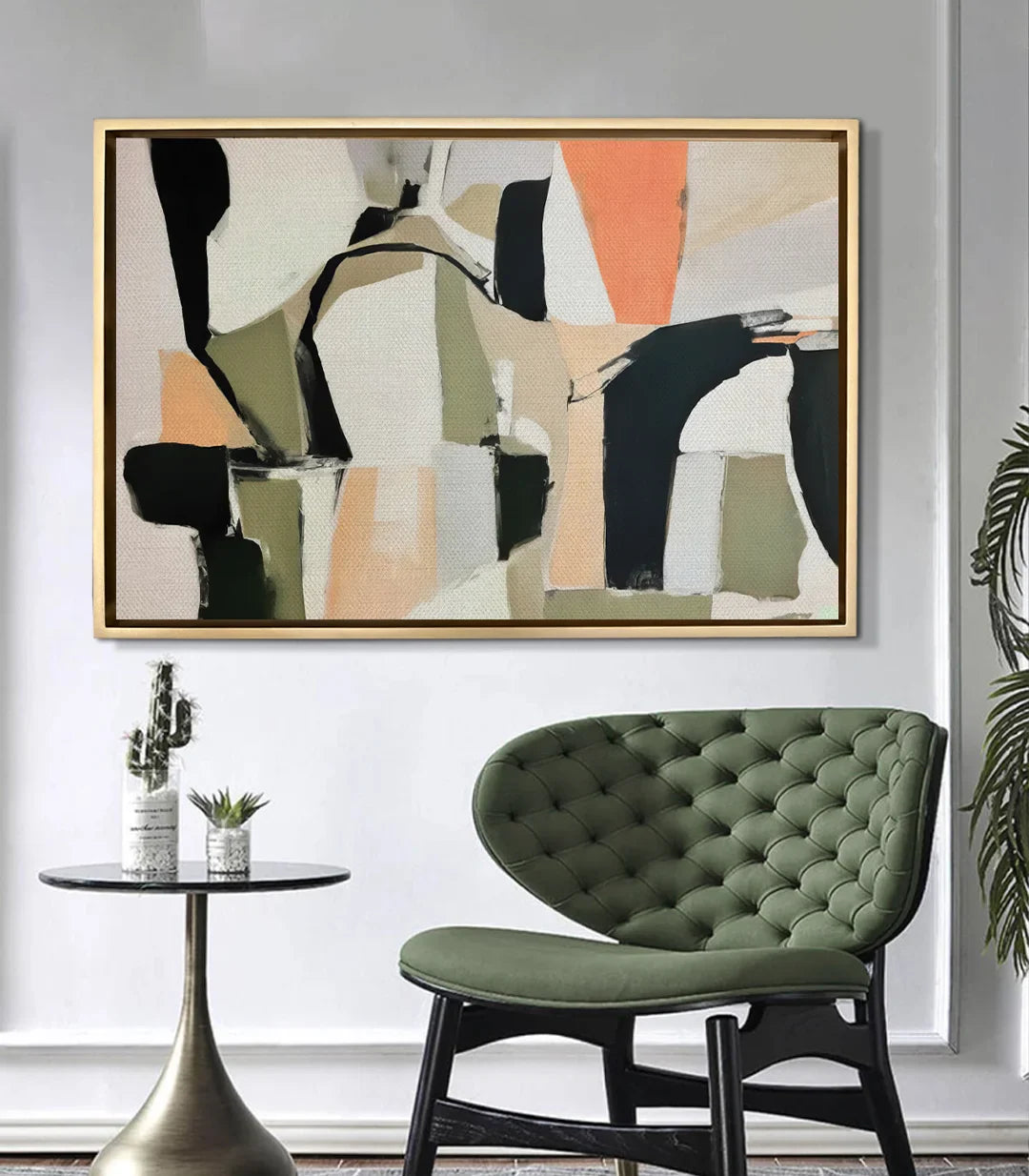 Cuadro Olive Dusk en salón moderno — decoración mural minimalista contemporánea