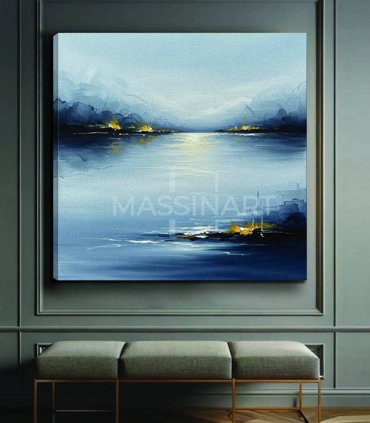 Detalle del cuadro Cold Motion con reflejos de agua nocturna estilo expresionista — Massinart