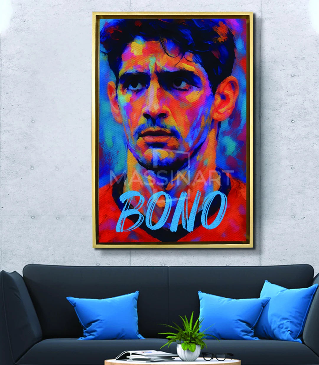 Cuadro Bono Yassine pop-art en decoración de salón moderno — Massinart