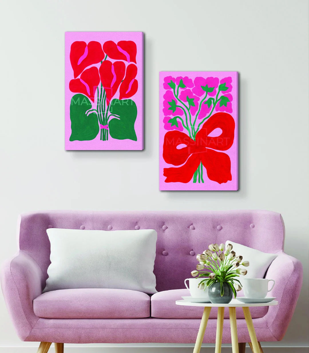 Cuadro Radiant Flower rosa roja estilo pop-art fondo fucsia — Massinart