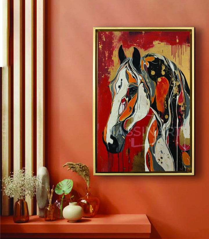Cuadro Radiant Soul en salón moderno con pared terracota decoración contemporánea Massinart