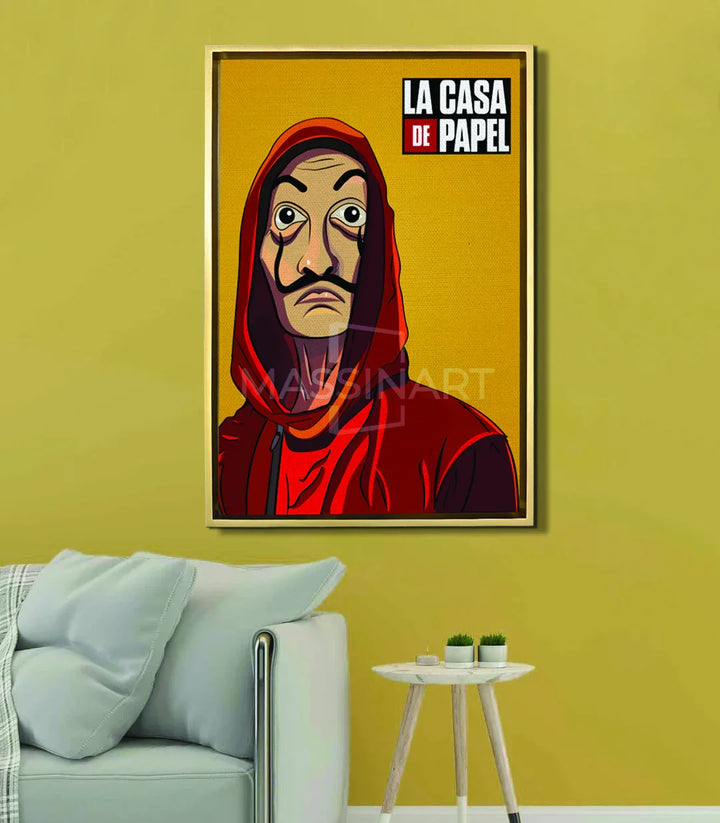 Cuadro La Casa de Papel en salón moderno decoración pared amarillo Massinart