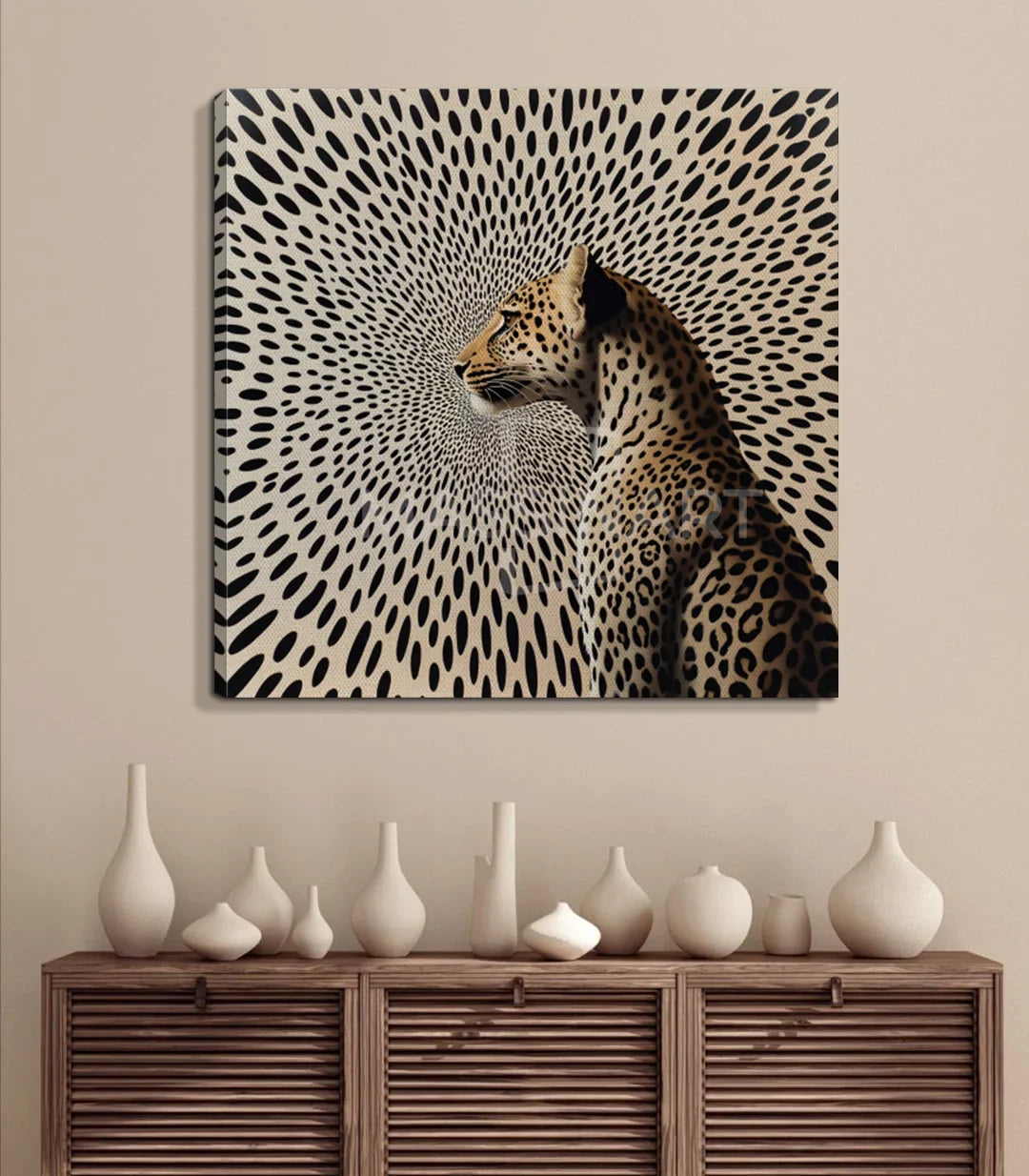 Ambiente dormitorio moderno con cuadro cuadrado de leopardo — Massinart