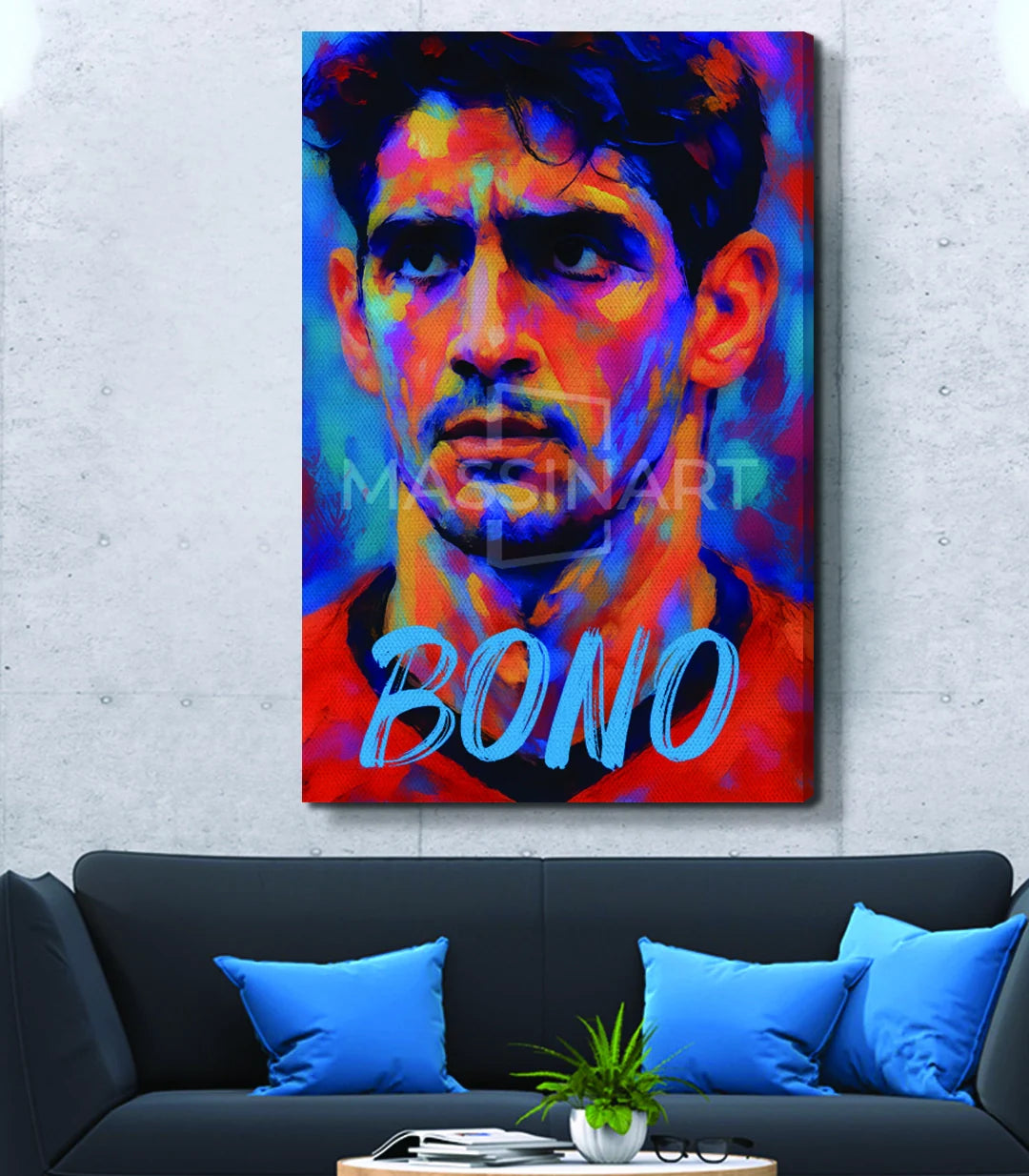 Detalle de cuadro Bono pop-art con colores vibrantes y pinceladas expresionistas — Massinart
