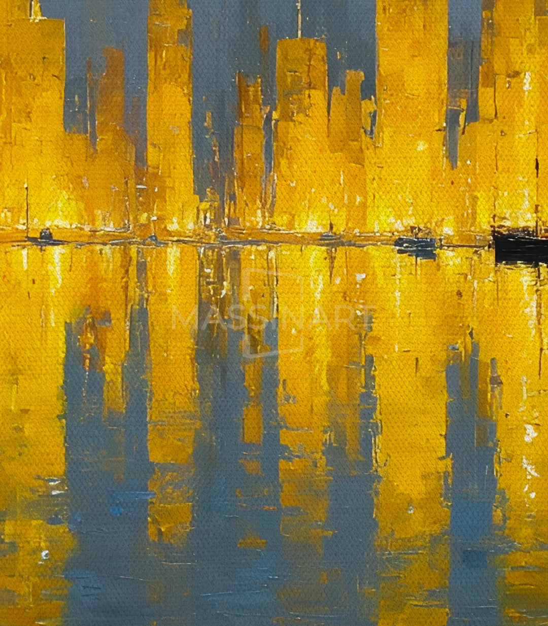 Cuadro Golden Skyline de Massinart — embalaje de envío listo para colgar
