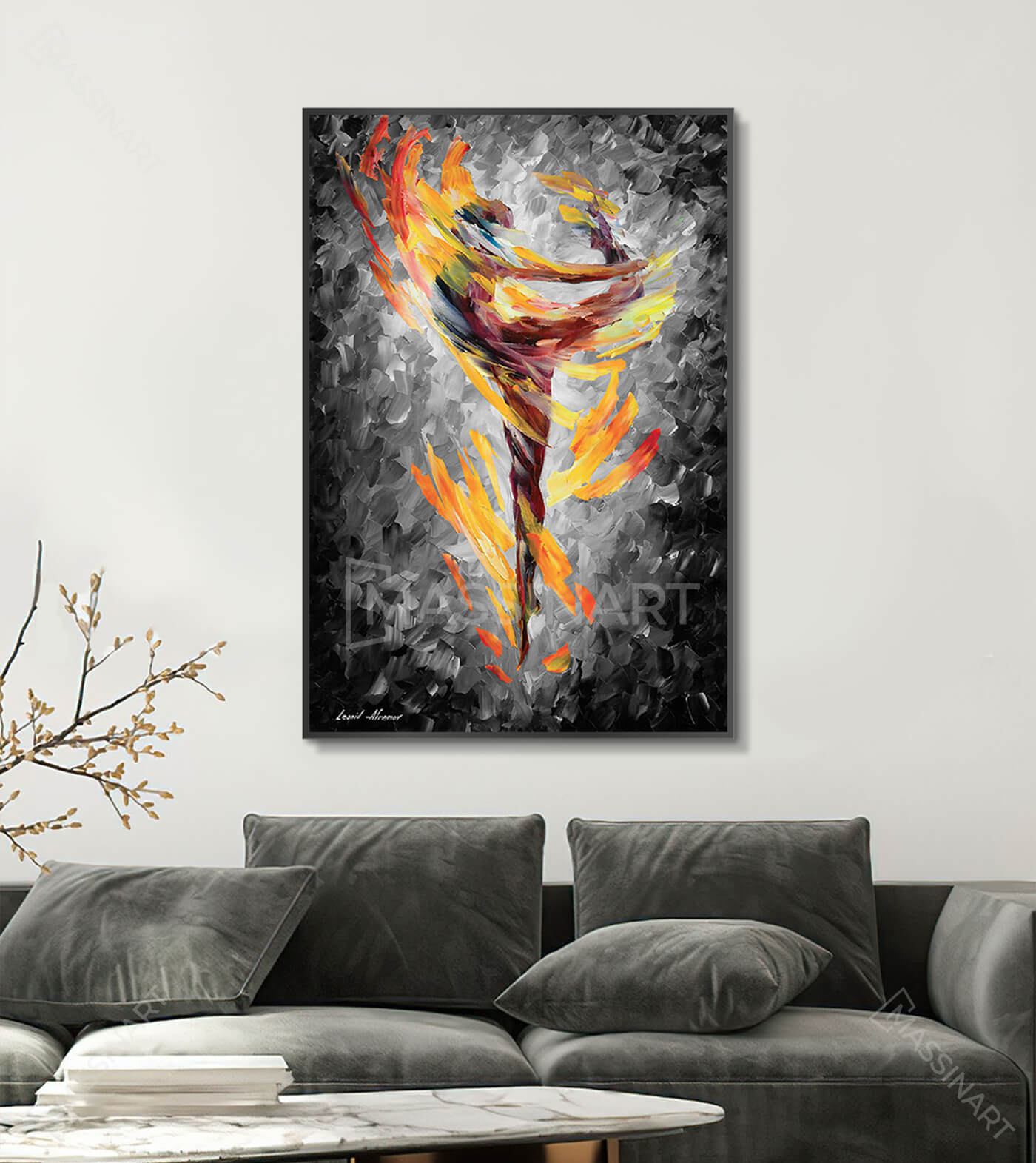 Cuadro Dance Spirit silueta abstracta decorando un salón moderno Massinart