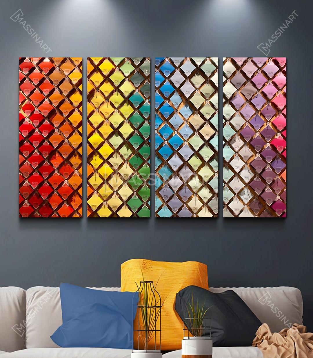Cuadros Mosaic Patterns Massinart — set de 4 lienzos geométricos coloridos con degradado cromático estilo zellige