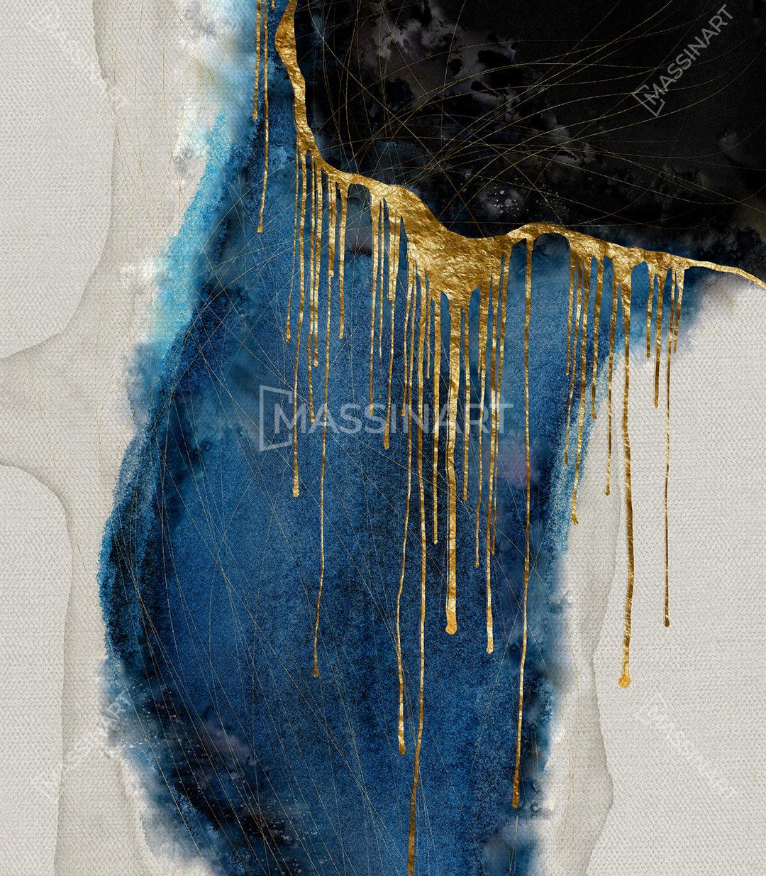 Tríptico abstracto New World — tres marcos de madera natural con dripping dorado