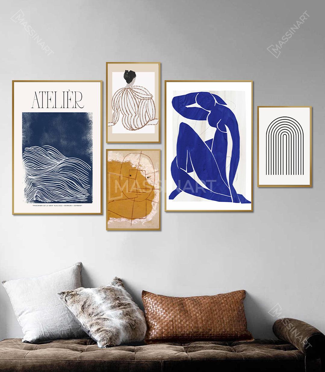 Cuadro olas abstractas azul y blanco estilo minimalista Massinart