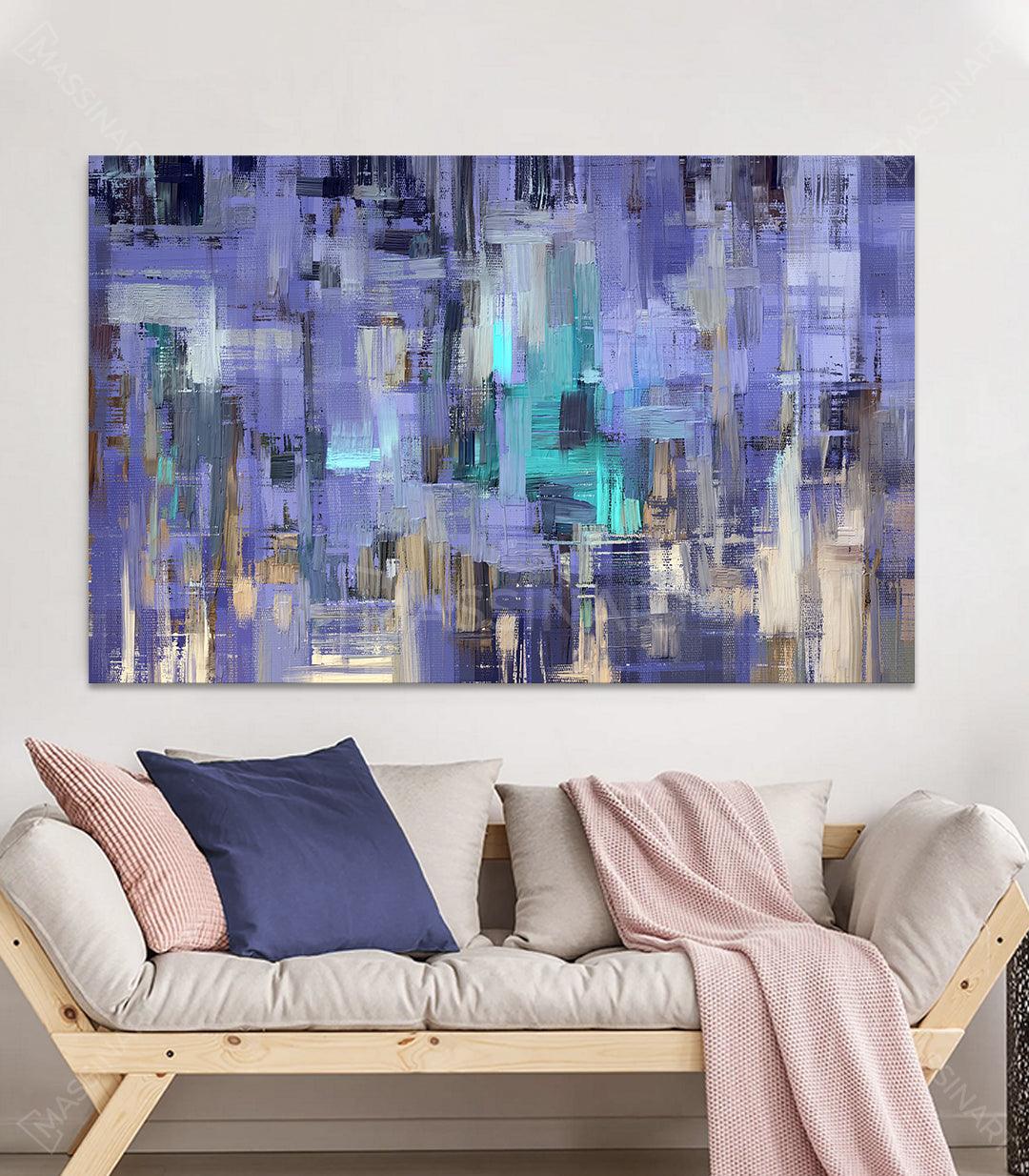 Cuadro Peri Very Abstract — pintura abstracta urbana en azul turquesa y violeta, Massinart