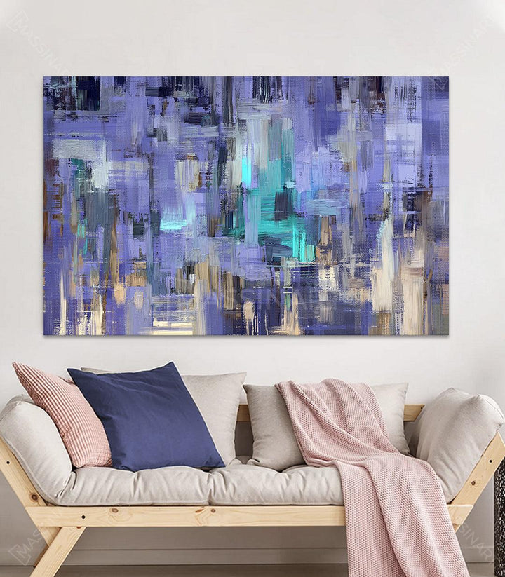 Cuadro Peri Very Abstract — pintura abstracta urbana en azul turquesa y violeta, Massinart