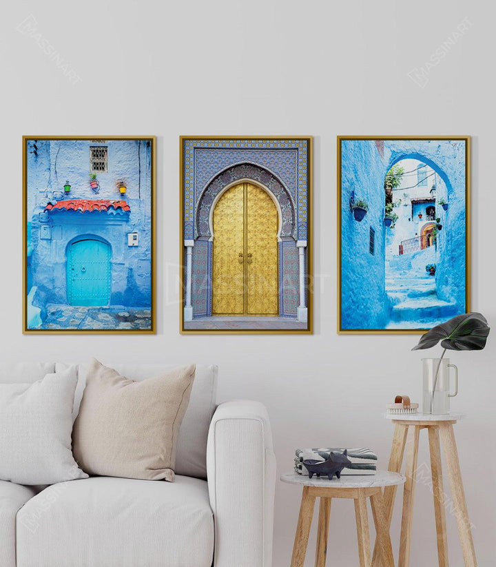 Cuadro Chefchaouen puerta turquesa callejuela azul Massinart