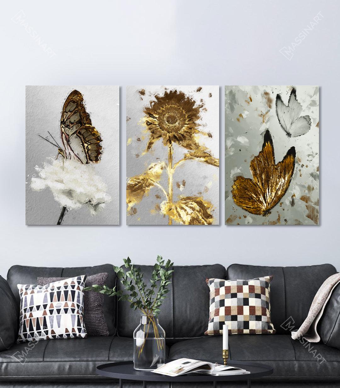 Cuadro Rebirth mariposa blanca y dorada sobre flor blanca — Massinart