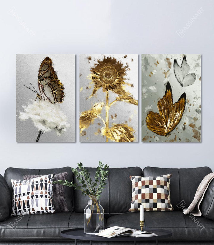 Cuadro Rebirth mariposa blanca y dorada sobre flor blanca — Massinart