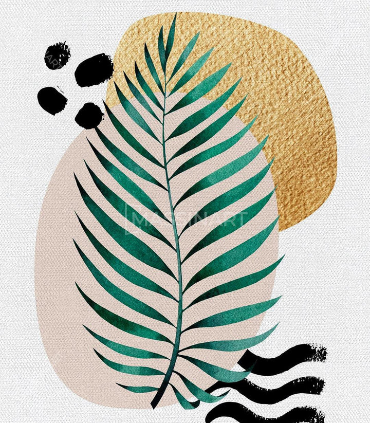 Cuadro Revival detalle hoja tropical — paneles texturizados con reflejos dorados Massinart