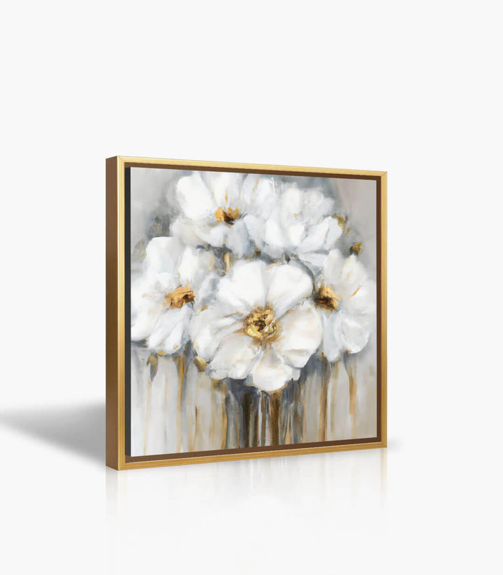 Detalle estambres dorados cuadro flores blancas Silent Serenity Massinart