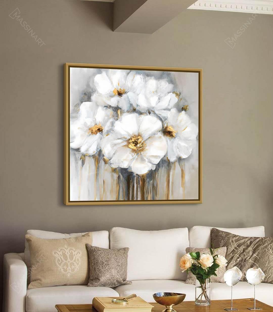 Decoración de interior con pared gris y cuadro floral Silent Serenity Massinart