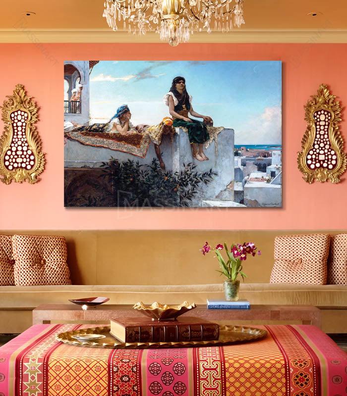Cuadro Terrazas en Marruecos integrado en decoración de salón contemporáneo — Massinart