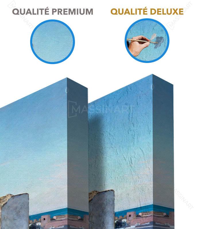 Detalle de paleta cromática del cuadro Terrazas en Marruecos: azul turquesa, blanco y amarillo — Massinart