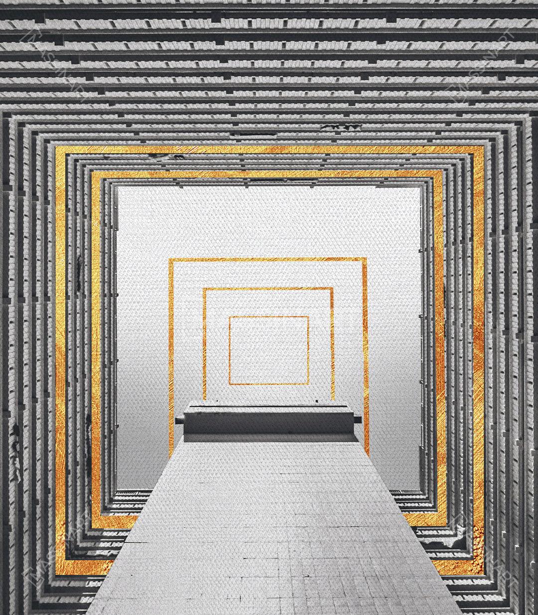 Decoración interior minimalista cuadro Vision díptico negro dorado Massinart