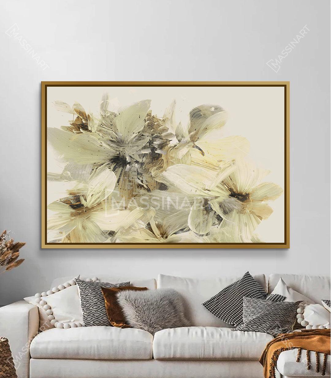 Cuadro Wildflower de Massinart — flores silvestres abstractas en beige y blanco estilo expresionista