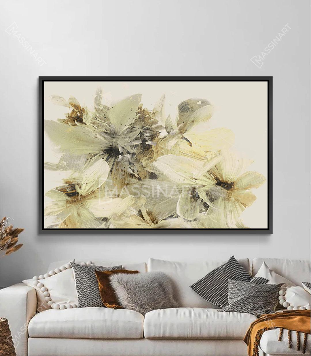 Cuadro Wildflower de Massinart — ambientación en salón moderno con tonos beige
