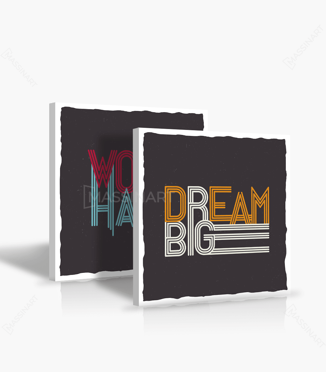 Cuadro Dream Big neón naranja y blanco en decoración de escritorio moderno — Massinart
