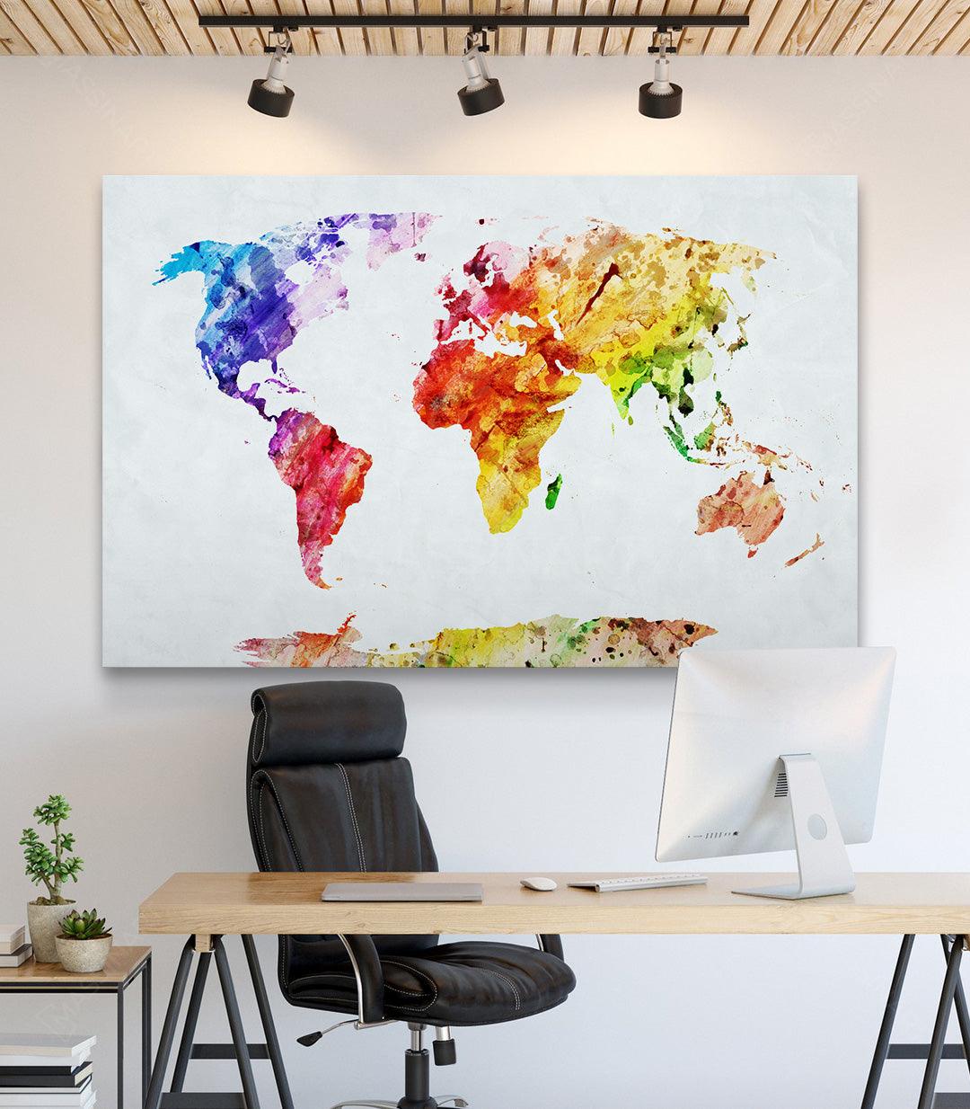 Cuadro decorativo World Map abstracto y multicolor — Arte mural para salón u oficina — Massinart