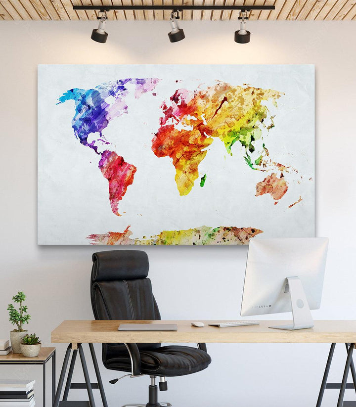 Cuadro decorativo World Map abstracto y multicolor — Arte mural para salón u oficina — Massinart