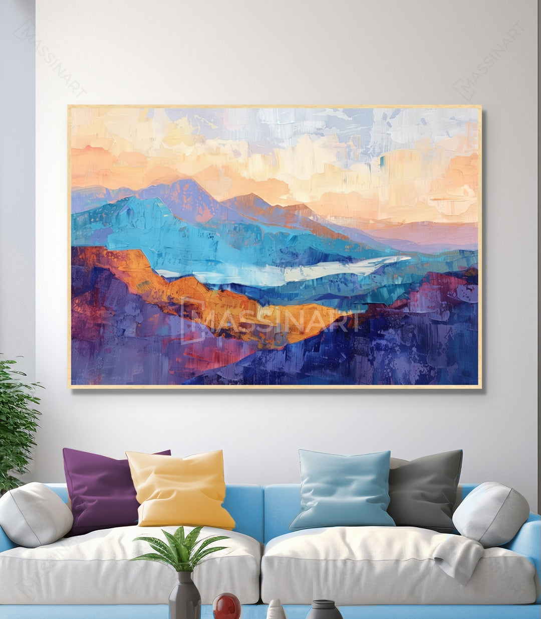 Cuadro Ebullience paisaje montañoso abstracto azul naranja amarillo Massinart